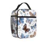 Mexpekil Borsa per il pranzo con stampa farfalla blu marrone | Contenitore termico per il pranzo, per ragazze, ragazzi, donne, uomini, piccole borse termiche, per scuola/lavoro/picnic
