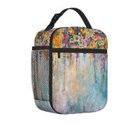 Mexpekil Borsa per il pranzo con tasca laterale in rete per donne, uomini, ragazzi e ragazze, arte psichedelica fiore Cluster borsa termica per il pranzo