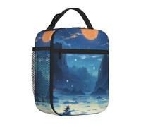 Mexpekil Borsa per il pranzo con tasca laterale in rete per donne, uomini, ragazzi e ragazze, borsa termica per il pranzo con montagne e fiumi