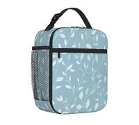 Mexpekil Borsa per il pranzo con tasca laterale in rete per donne, uomini, ragazzi e ragazze, elegante borsa termica per il pranzo con rami di piante e foglie