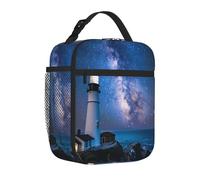 Mexpekil Borsa per il pranzo con tasca laterale in rete per donne, uomini, ragazzi e ragazze, motivo cielo stellato, con faro, borsa termica per il pranzo