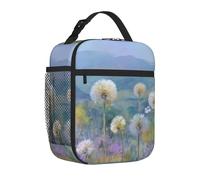 Mexpekil Borsa per il pranzo con tasca laterale in rete per donne, uomini, ragazzi, ragazze, dente di leone, pittura a olio pastorale, borsa termica per il pranzo