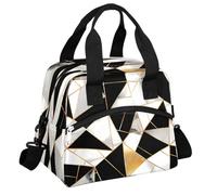 Mexpekil Borsa per il pranzo da uomo e da donna, borsa termica per il pranzo, impermeabile, portatile, borsa da picnic con tracolla regolabile, 13,8 l, motivo geometrico a quadretti, linea dorata