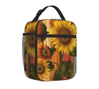 Mexpekil Borsa per il pranzo in legno con girasole | Contenitore termico per il pranzo, per ragazze, ragazzi, donne, uomini, piccole borse termiche, per scuola/lavoro/picnic
