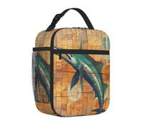 Mexpekil Borsa per il pranzo in legno con pesce spada | Contenitore termico per il pranzo, per ragazze, ragazzi, donne, uomini, piccole borse termiche, per scuola/lavoro/picnic