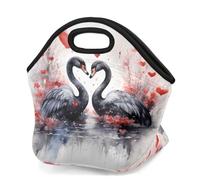 Mexpekil Borsa per il pranzo in neoprene per donne, uomini, adulti, bambini, cigno nero, cuore isolato, borsa da picnic portatile per lavoro e campeggio