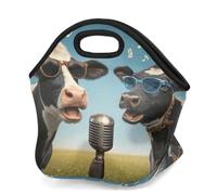 Mexpekil Borsa per il pranzo in neoprene per donne, uomini, adulti, bambini, due mucche cantano, isolata, borsa da picnic portatile per lavoro e campeggio