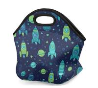 Mexpekil Borsa per il pranzo in neoprene per donne, uomini, adulti, bambini, razzo spaziale, blu, isolata, borsa da picnic portatile per lavoro e campeggio