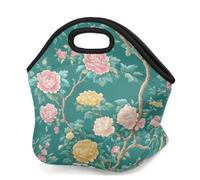 Mexpekil Borsa per il pranzo in neoprene per donne, uomini, adulti, bambini, turchese, floreale, ramo isolato, borsa da picnic portatile per lavoro e campeggio