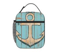 Mexpekil Borsa per il pranzo isolata con ancora in legno screziato | Contenitore per il pranzo per bambini con portabottiglie, piccola borsa termica per donne, uomini, ragazze, ragazzi