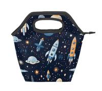Mexpekil Borsa per il pranzo isolata riutilizzabile con razzi e pianeti in stile cartone animato, impermeabile, a prova di perdite, per bambini e adulti, scuola, ufficio, picnic