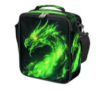 Mexpekil Borsa per il pranzo per bambini con drago di fuoco verde astratto per ragazzi e ragazze, contenitore termico quadrato isolato per il pranzo riutilizzabile per scuola picnic viaggi