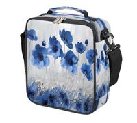 Mexpekil Borsa per il pranzo per bambini con motivo floreale di papavero blu, quadrata, isolata termicamente, riutilizzabile, per scuola, picnic, viaggi