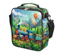 Mexpekil Borsa per il pranzo per bambini con treno a vapore nella foresta dei cartoni animati, per ragazzi e ragazze, scatola termica quadrata per il pranzo, riutilizzabile, per scuola, picnic, viaggi