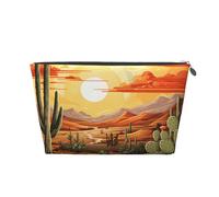 Mexpekil Borsa per il trucco impermeabile per cosmetici, piccola custodia per trucco, accessori da viaggio portatili, regali per donne, uomini e ragazze, Tramonto del cactus nel deserto, One Size