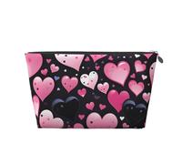 Mexpekil Borsa per il trucco impermeabile per cosmetici, piccola custodia per trucco, accessori da viaggio portatili, regali per donne, uomini e ragazze, Cuori rosa neri Love, One Size