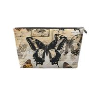 Mexpekil Borsa per il trucco impermeabile per cosmetici, piccola custodia per trucco, accessori da viaggio portatili, regali per donne, uomini e ragazze, Parola Farfalle Vintage, One Size