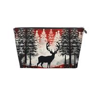 Mexpekil Borsa per il trucco impermeabile per cosmetici, piccola custodia per trucco, accessori da viaggio portatili, regali per donne, uomini e ragazze, Foresta di cervi natalizi, One Size
