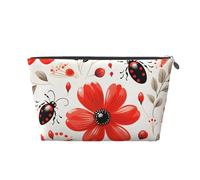 Mexpekil Borsa per il trucco impermeabile per cosmetici, piccola custodia per trucco, accessori da viaggio portatili, regali per donne, uomini e ragazze, Coccinella fiore rosso, One Size