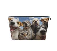 Mexpekil Borsa per il trucco impermeabile per cosmetici, piccola custodia per trucco, accessori da viaggio portatili, regali per donne, uomini e ragazze, Happy Dogs and Cats, One Size