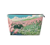 Mexpekil Borsa per il trucco impermeabile per cosmetici, piccola custodia per trucco, accessori da viaggio portatili, regali per donne, uomini e ragazze, Campo di tulipani rosa, One Size