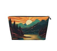 Mexpekil Borsa per il trucco impermeabile per cosmetici, piccola custodia per trucco, accessori da viaggio portatili, regali per donne, uomini e ragazze, Tramonto sul fiume della nave, One Size