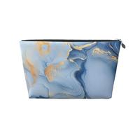 Mexpekil Borsa per il trucco impermeabile per cosmetici, piccola custodia per trucco, accessori da viaggio portatili, regali per donne, uomini e ragazze, Pittura Marmo Oro Blu, One Size