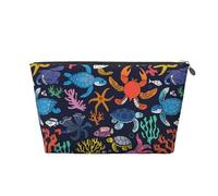 Mexpekil Borsa per il trucco impermeabile per cosmetici, piccola custodia per trucco, accessori da viaggio portatili, regali per donne, uomini e ragazze, Vita marina colorata, One Size