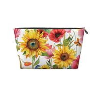 Mexpekil Borsa per il trucco impermeabile per cosmetici, piccola custodia per trucco, accessori da viaggio portatili, regali per donne, uomini e ragazze, Girasole Rosso Floreale, One Size
