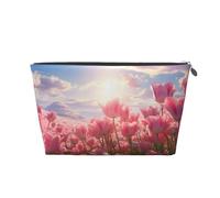 Mexpekil Borsa per il trucco impermeabile per cosmetici, piccola custodia per trucco, accessori da viaggio portatili, regali per donne, uomini e ragazze, Fiore di tulipano rosa, One Size