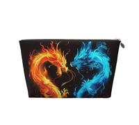 Mexpekil Borsa per il trucco impermeabile per cosmetici, piccola custodia per trucco, accessori da viaggio portatili, regali per donne, uomini e ragazze, Drago Blu Arancione, One Size