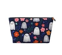 Mexpekil Borsa per il trucco impermeabile per cosmetici, piccola custodia per trucco, accessori da viaggio portatili, regali per donne, uomini e ragazze, Fantasma Fiori Blu Navy, One Size