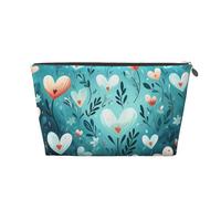 Mexpekil Borsa per il trucco impermeabile per cosmetici, piccola custodia per trucco, accessori da viaggio portatili, regali per donne, uomini e ragazze, Cuore Blu Fiori Foglia, One Size