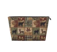 Mexpekil Borsa per il trucco impermeabile per cosmetici, piccola custodia per trucco, accessori da viaggio portatili, regali per donne, uomini e ragazze, Patchwork Orso Foglia Di Cer, One Size