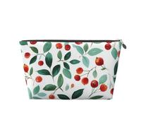 Mexpekil Borsa per il trucco impermeabile per cosmetici, piccola custodia per trucco, accessori da viaggio portatili, regali per donne, uomini e ragazze, Foglie verdi piccole bacche rosse, One Size