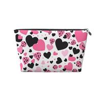 Mexpekil Borsa per il trucco impermeabile per cosmetici, piccola custodia per trucco, accessori da viaggio portatili, regali per donne, uomini e ragazze, Cuori rosa e neri, One Size