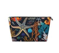 Mexpekil Borsa per il trucco impermeabile per cosmetici, piccola custodia per trucco, accessori da viaggio portatili, regali per donne, uomini e ragazze, Stella Marina Granchio Corallo, One Size