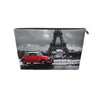 Mexpekil Borsa per il trucco impermeabile per cosmetici, piccola custodia per trucco, accessori da viaggio portatili, regali per donne, uomini e ragazze, Torre Eiffel Macchina Rossa, One Size