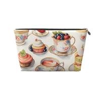 Mexpekil Borsa per il trucco impermeabile per cosmetici, piccola custodia per trucco, accessori da viaggio portatili, regali per donne, uomini e ragazze, Cibo Torta Caffè, One Size