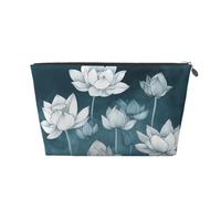 Mexpekil Borsa per il trucco impermeabile per cosmetici, piccola custodia per trucco, accessori da viaggio portatili, regali per donne, uomini e ragazze, Fiori di loto Blu Bianco, One Size