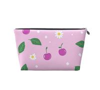 Mexpekil Borsa per il trucco impermeabile per cosmetici, piccola custodia per trucco, accessori da viaggio portatili, regali per donne, uomini e ragazze, Ciliegie e Margherite, One Size