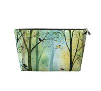 Mexpekil Borsa per il trucco impermeabile per cosmetici, piccola custodia per trucco, accessori da viaggio portatili, regali per donne, uomini e ragazze, Uccello Fiore Alberi Scena Foresta, One Size