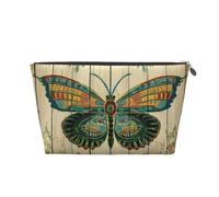 Mexpekil Borsa per il trucco impermeabile per cosmetici, piccola custodia per trucco, accessori da viaggio portatili, regali per donne, uomini e ragazze, Legno Vintage Con Farfalla, One Size