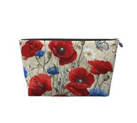 Mexpekil Borsa per il trucco impermeabile per cosmetici, piccola custodia per trucco, accessori da viaggio portatili, regali per donne, uomini e ragazze, Rosso Blu Papaveri Margherite Fiore, One Size