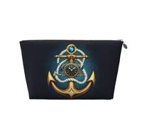 Mexpekil Borsa per il trucco impermeabile per cosmetici, piccola custodia per trucco, accessori da viaggio portatili, regali per donne, uomini e ragazze, Ancora d'oro Art, One Size