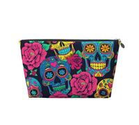 Mexpekil Borsa per il trucco impermeabile per cosmetici, piccola custodia per trucco, accessori da viaggio portatili, regali per donne, uomini e ragazze, Sorriso Teschi Rose Rosse, One Size