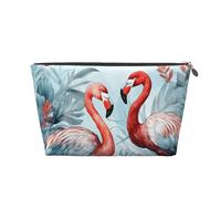 Mexpekil Borsa per il trucco impermeabile per cosmetici, piccola custodia per trucco, accessori da viaggio portatili, regali per donne, uomini e ragazze, Foglie blu fenicottero rosa, One Size