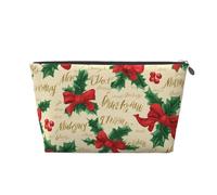 Mexpekil Borsa per il trucco impermeabile per cosmetici, piccola custodia per trucco, accessori da viaggio portatili, regali per donne, uomini e ragazze, Buon Natale Agrifoglio Foglie, One Size