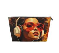 Mexpekil Borsa per il trucco impermeabile per cosmetici, piccola custodia per trucco, accessori da viaggio portatili, regali per donne, uomini e ragazze, Ragazza che indossa cuffie, One Size
