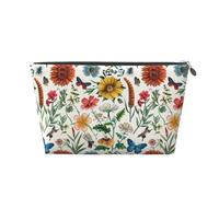 Mexpekil Borsa per il trucco impermeabile per cosmetici, piccola custodia per trucco, accessori da viaggio portatili, regali per donne, uomini e ragazze, Fiori Libellule Farfalla, One Size